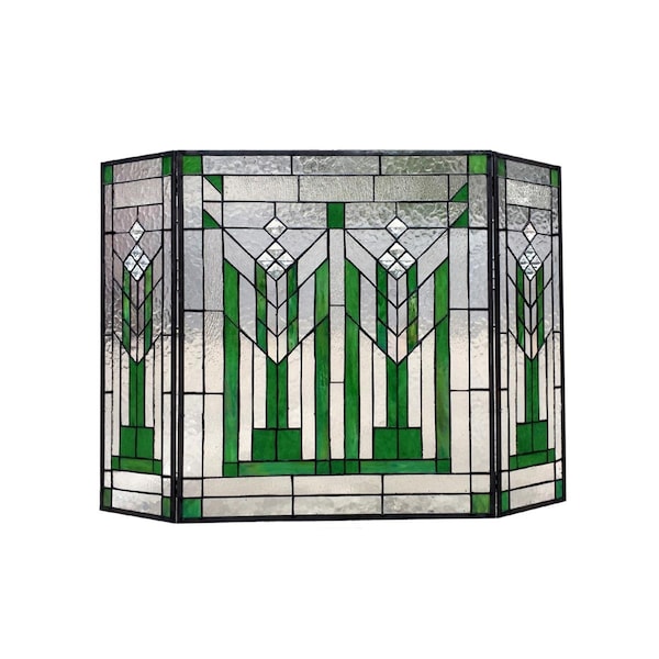 Lightning Benjamin Mission 3Pcs Folding Tiffany-Glass Fireplace Screen 38 in. CH1F980GG38-GFS - main
